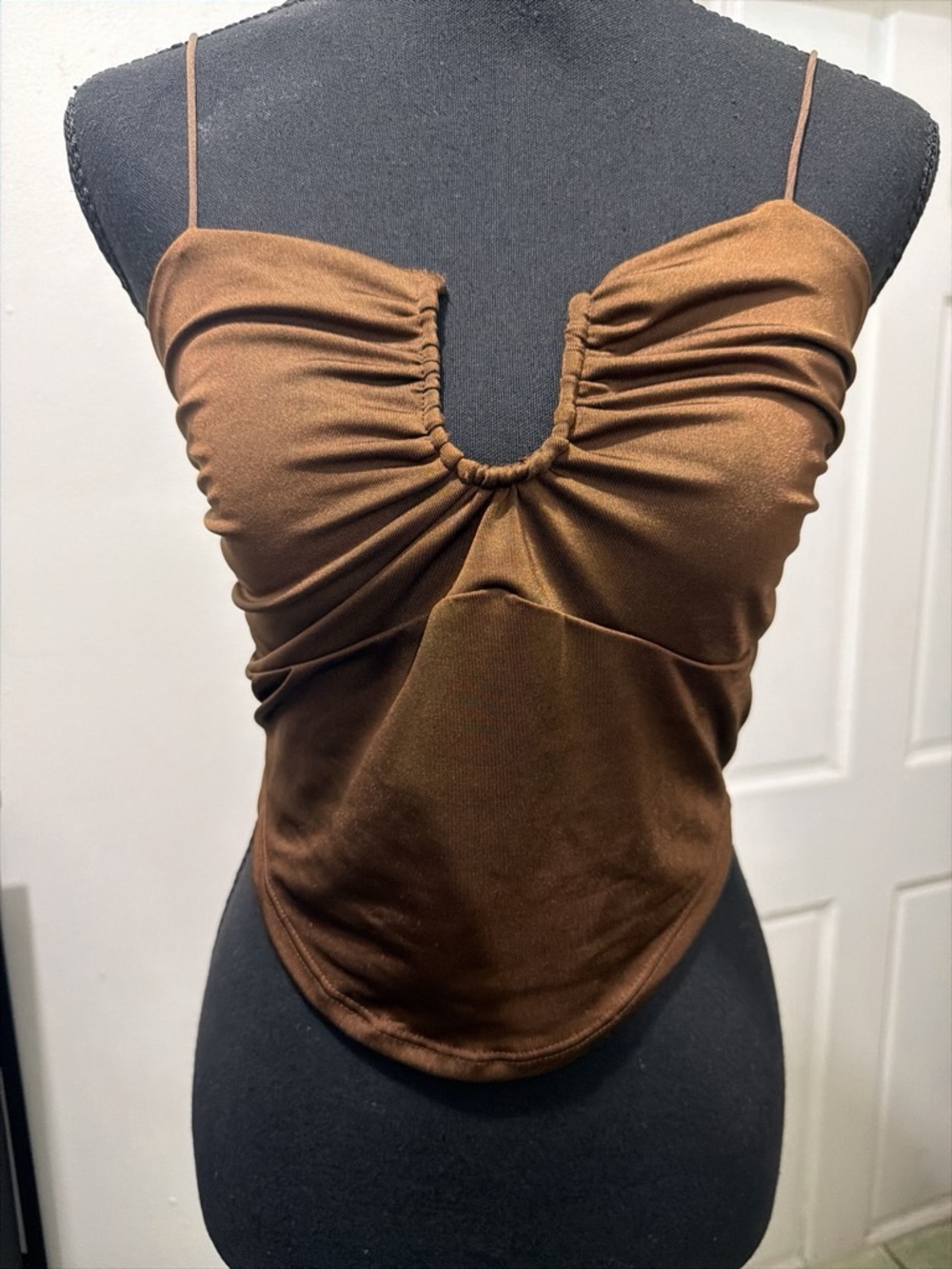 Brown Ruched Front Spaghetti Strap Cami